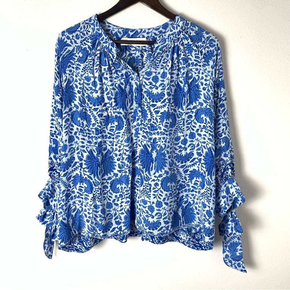 Natalie Martin SILK Blue and White Blouse top XS